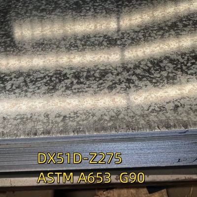 Bahan DX51D-Z275 ASTM A653 G90 Lapisan Baja Galvanis 3.0x1250*2500MM Nol Spangle