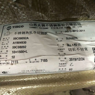 SUS409L SUH409L ASTM AISI 409 DIN1.4512 Plat baja tahan karat yang digulung panas 3.0*1500*6000mm